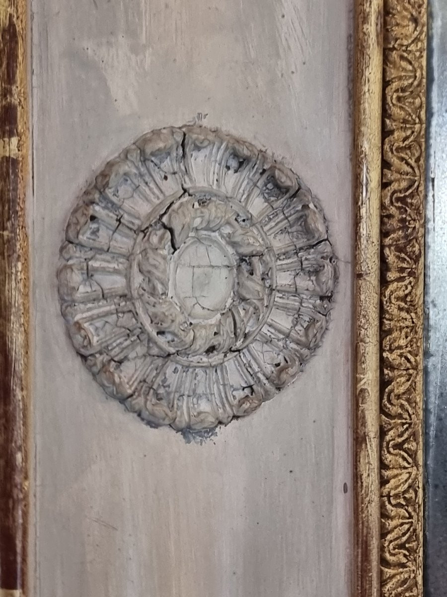 Miroir d’époque Empire français en bois laqué et doré, à décors en pastiglia, début XIXe siècle-photo-1
