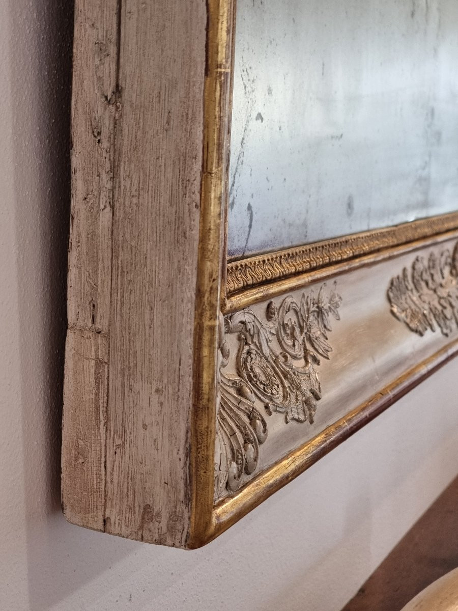 Miroir d’époque Empire français en bois laqué et doré, à décors en pastiglia, début XIXe siècle-photo-2
