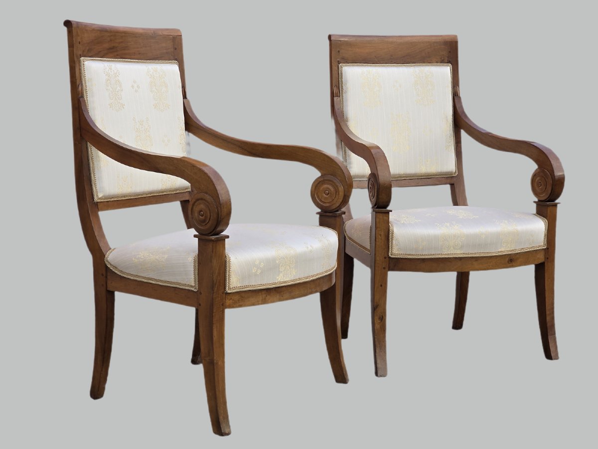Pair Of Directoire Armchairs In Walnut, Northern Italy, Early 19th Century-photo-2