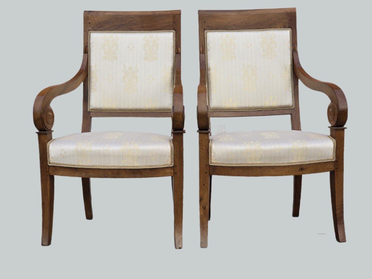 Pair Of Directoire Armchairs In Walnut, Northern Italy, Early 19th Century-photo-3