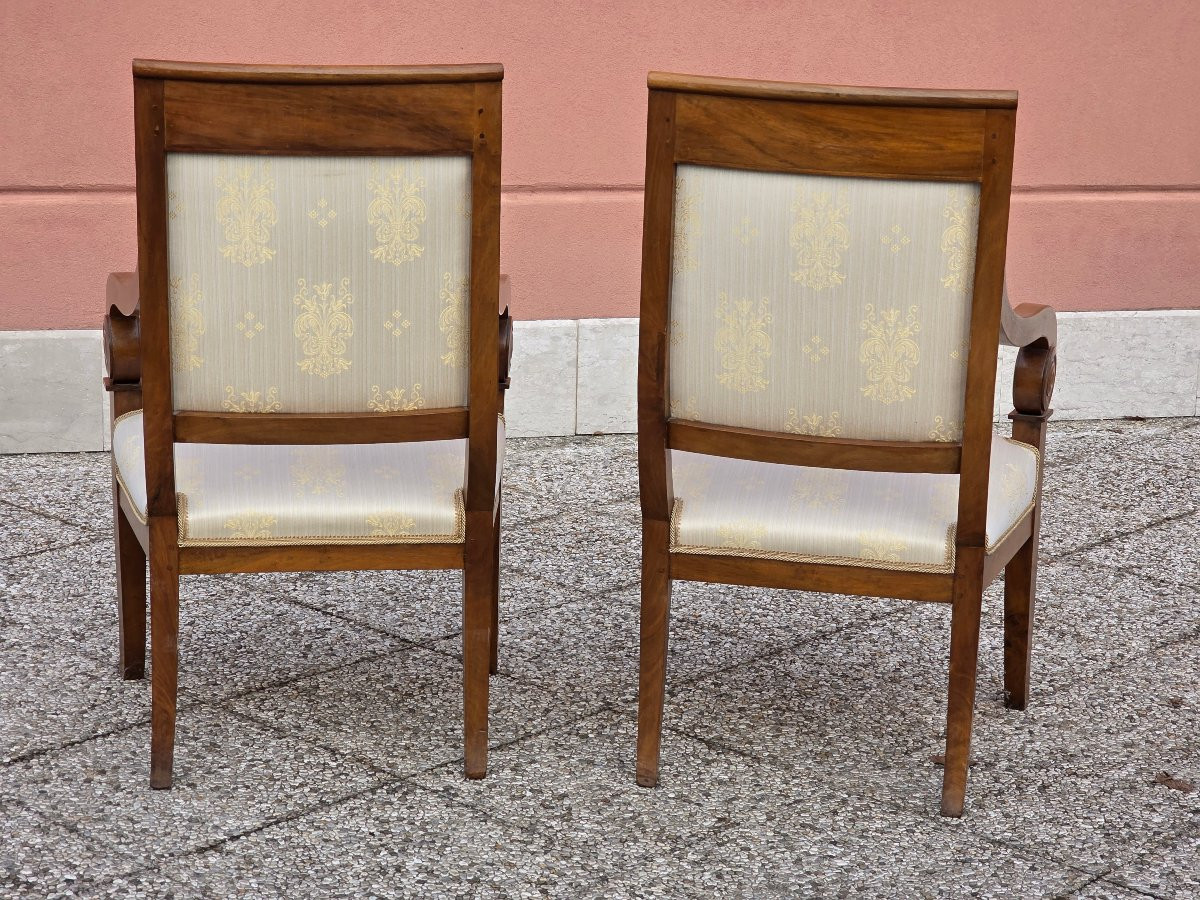 Pair Of Directoire Armchairs In Walnut, Northern Italy, Early 19th Century-photo-2