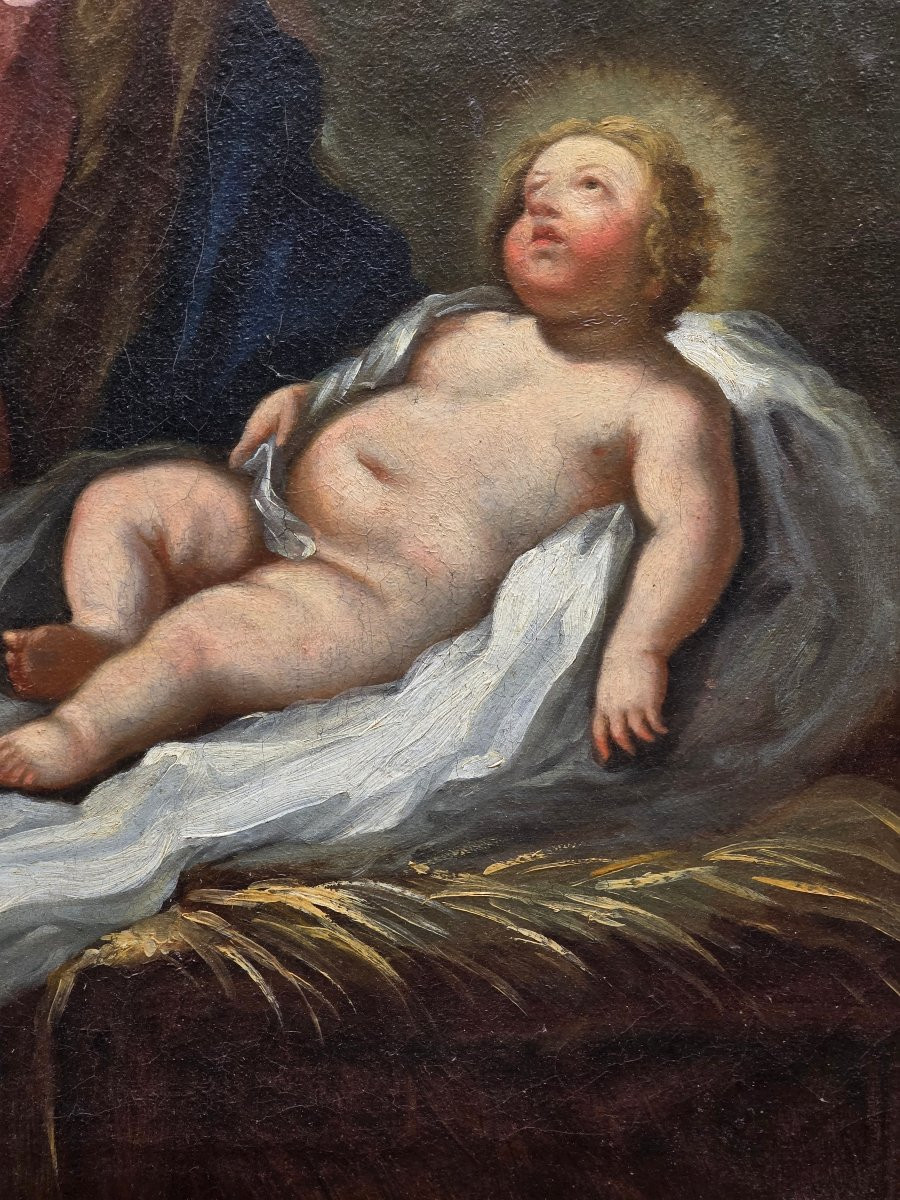 Madonna And Child With Angels – 17th Century Emilian School, Oil On Canvas-photo-4