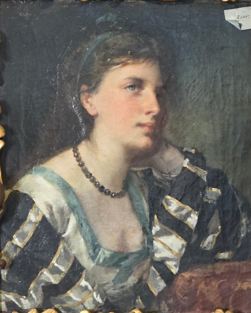 Antonio Zona – Portrait Of A Young Woman With Important Carved And Gilded Frame, Early 18th Cen-photo-1