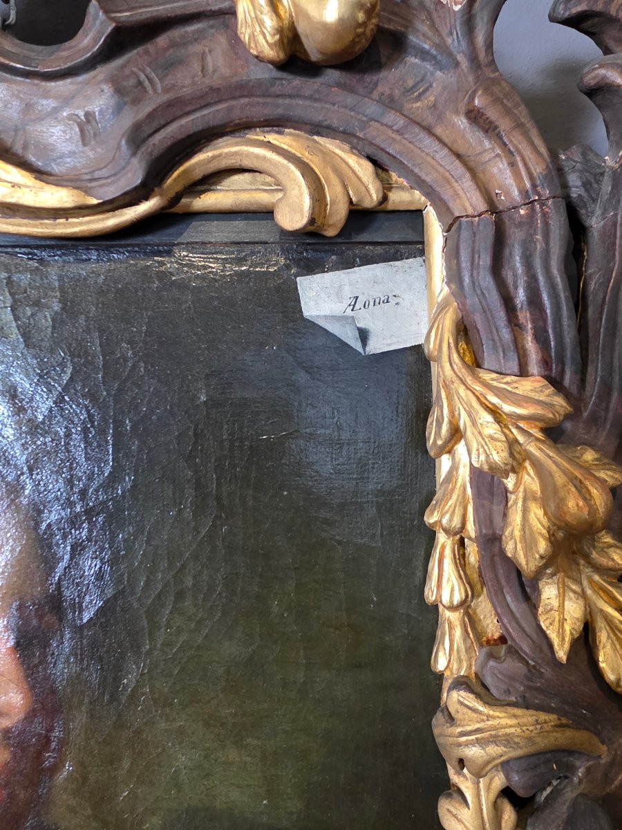 Antonio Zona – Portrait Of A Young Woman With Important Carved And Gilded Frame, Early 18th Cen-photo-5