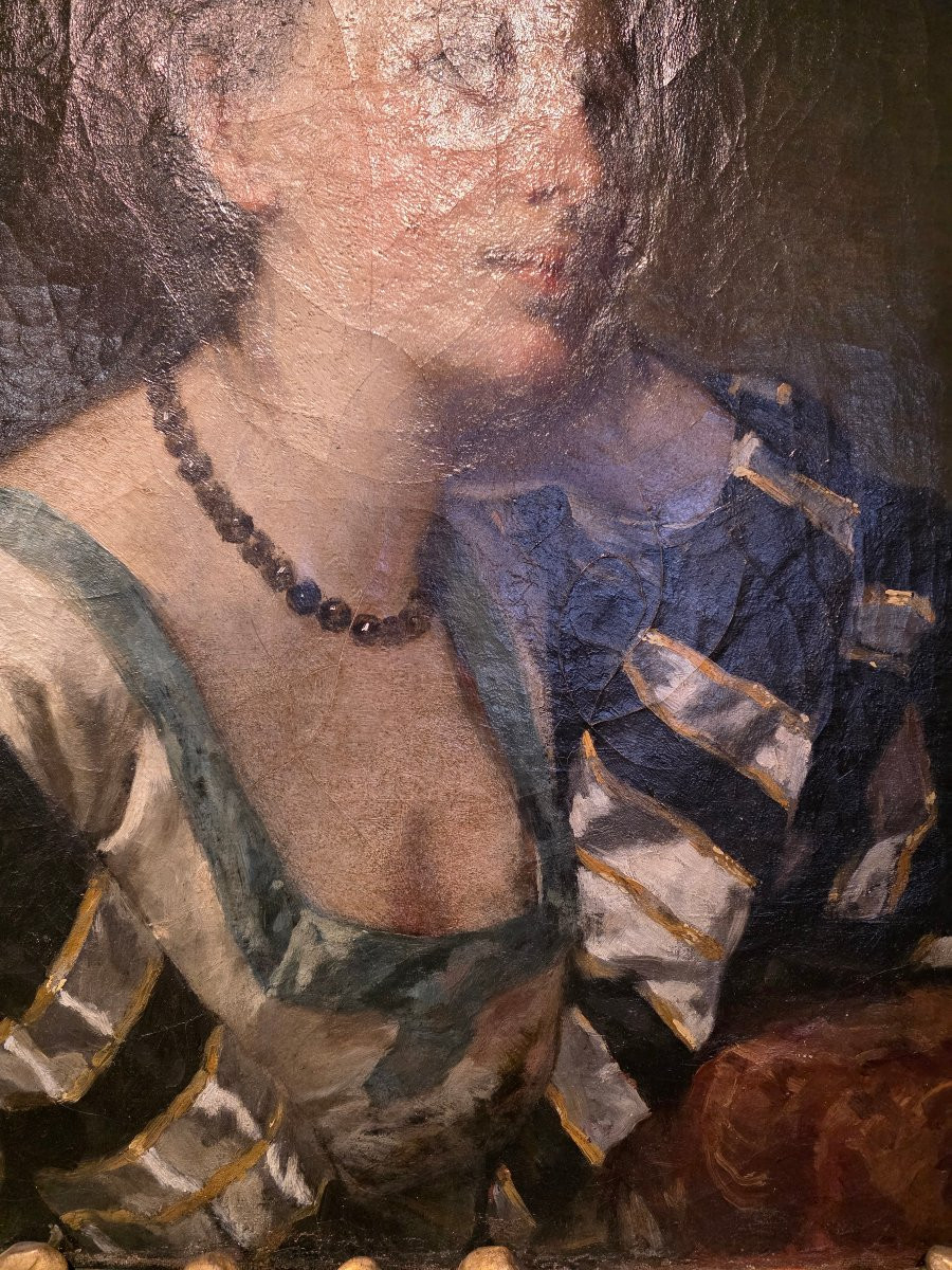 Antonio Zona – Portrait Of A Young Woman With Important Carved And Gilded Frame, Early 18th Cen-photo-6