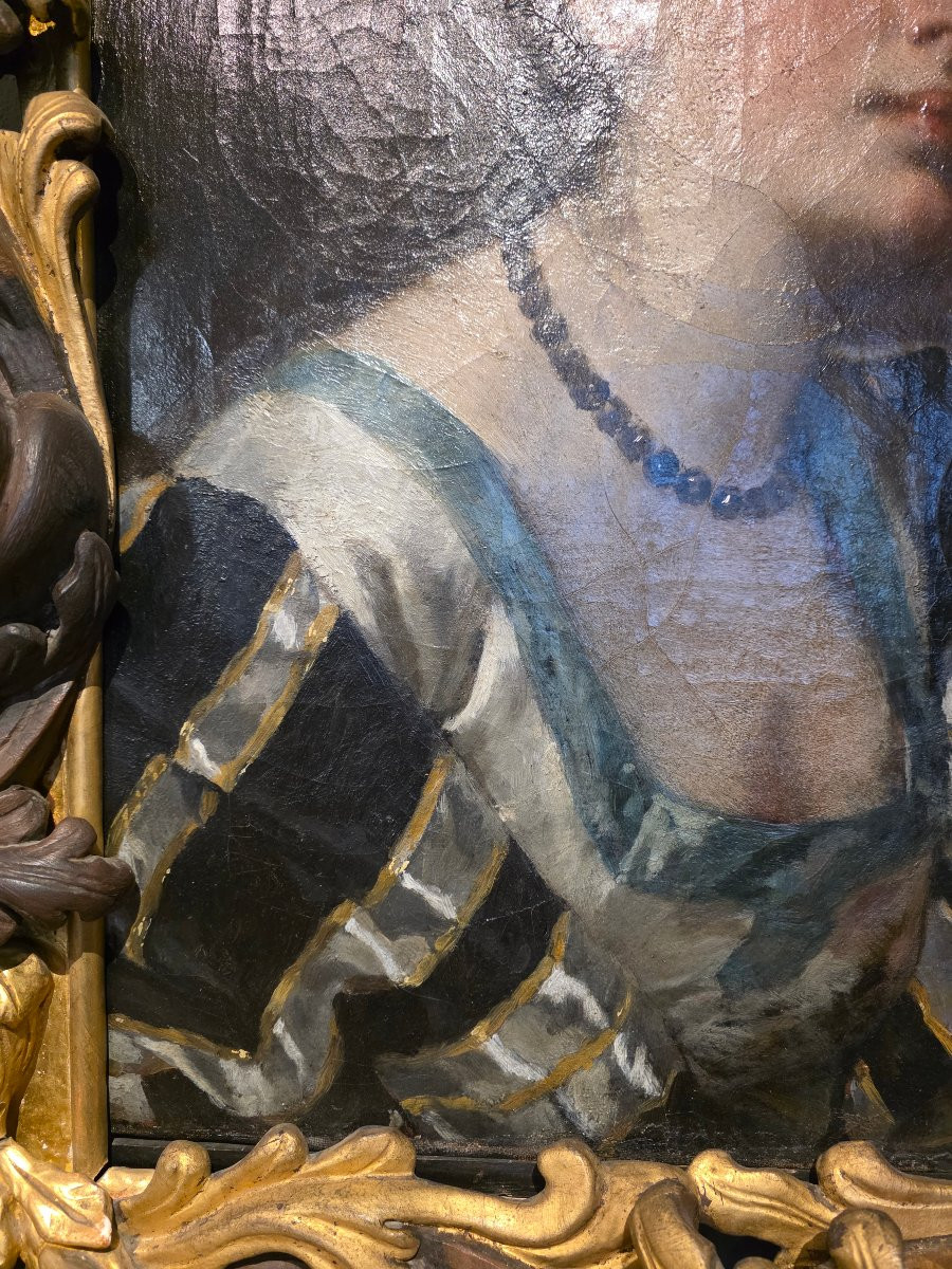 Antonio Zona – Portrait Of A Young Woman With Important Carved And Gilded Frame, Early 18th Cen-photo-7