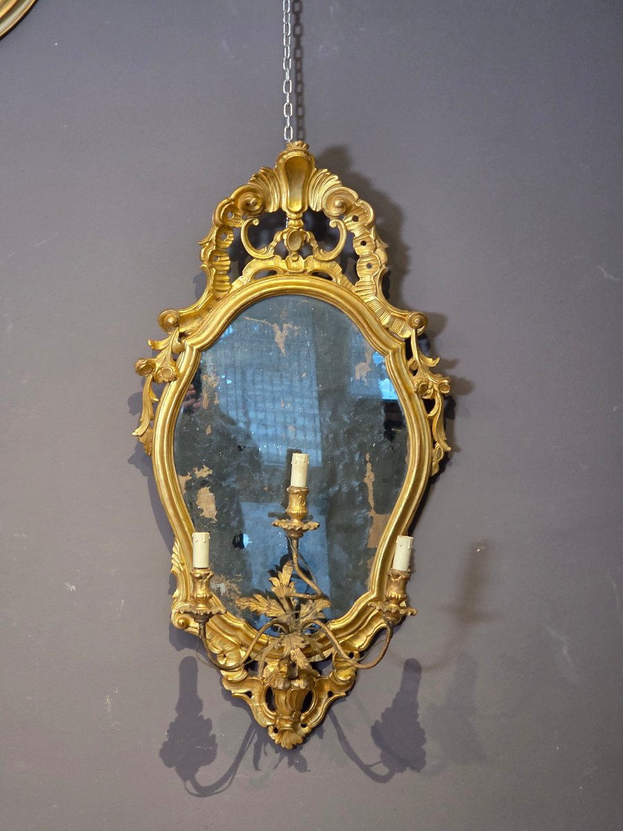 Applique vénitienne à miroir en bois sculpté et doré, fin XVIIIe – début XIXe siècle-photo-2
