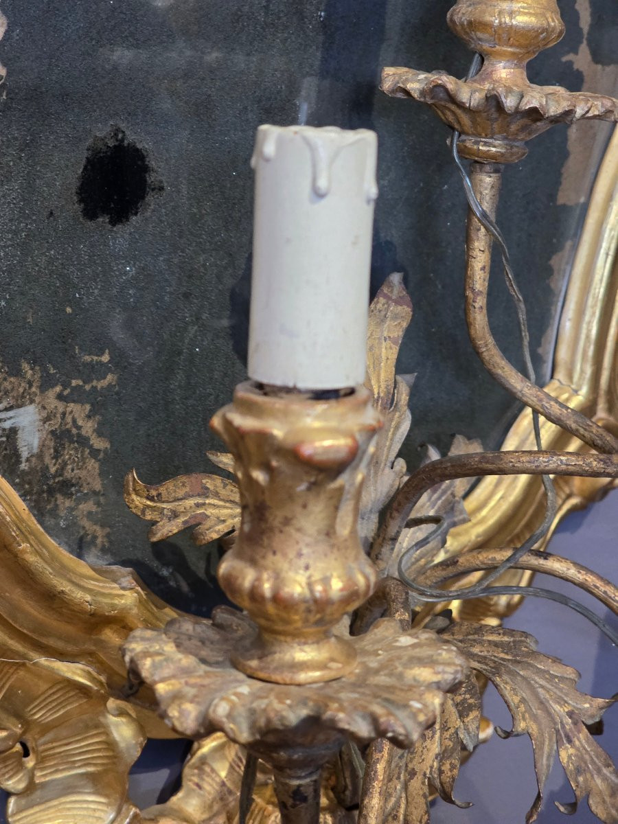 Applique vénitienne à miroir en bois sculpté et doré, fin XVIIIe – début XIXe siècle-photo-3