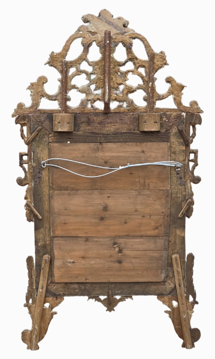 Miroir piémontais en bois sculpté et doré à la mecca, seconde moitié du XVIIIe siècle-photo-2