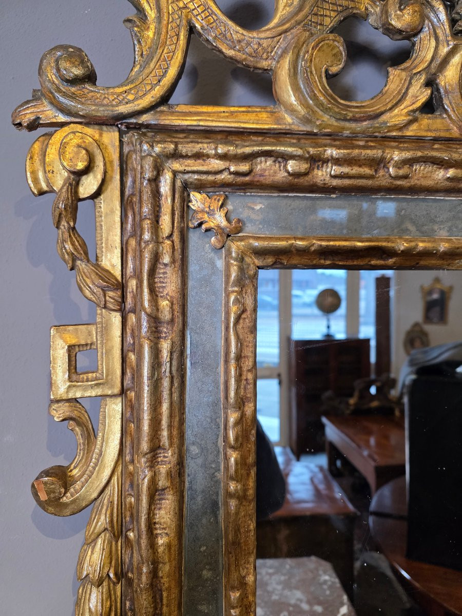 Miroir piémontais en bois sculpté et doré à la mecca, seconde moitié du XVIIIe siècle-photo-4
