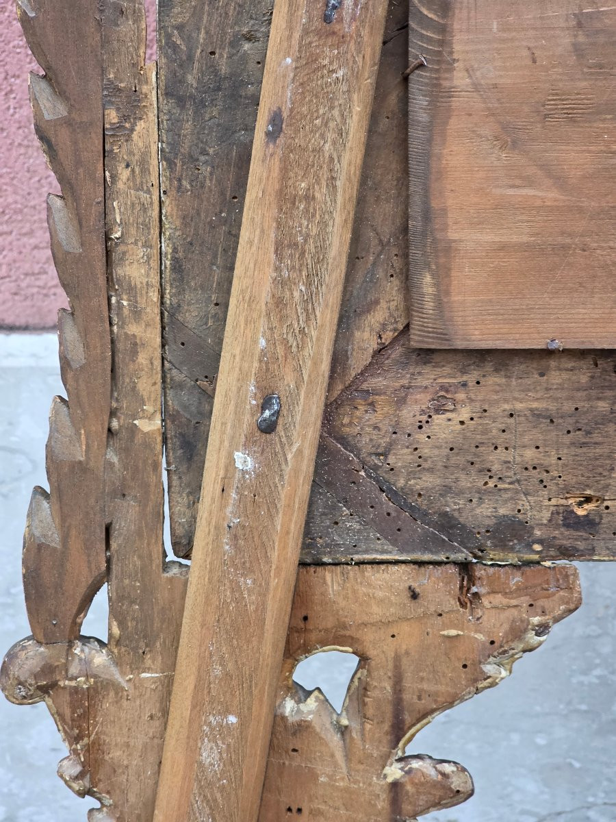 Miroir piémontais en bois sculpté et doré à la mecca, seconde moitié du XVIIIe siècle-photo-4
