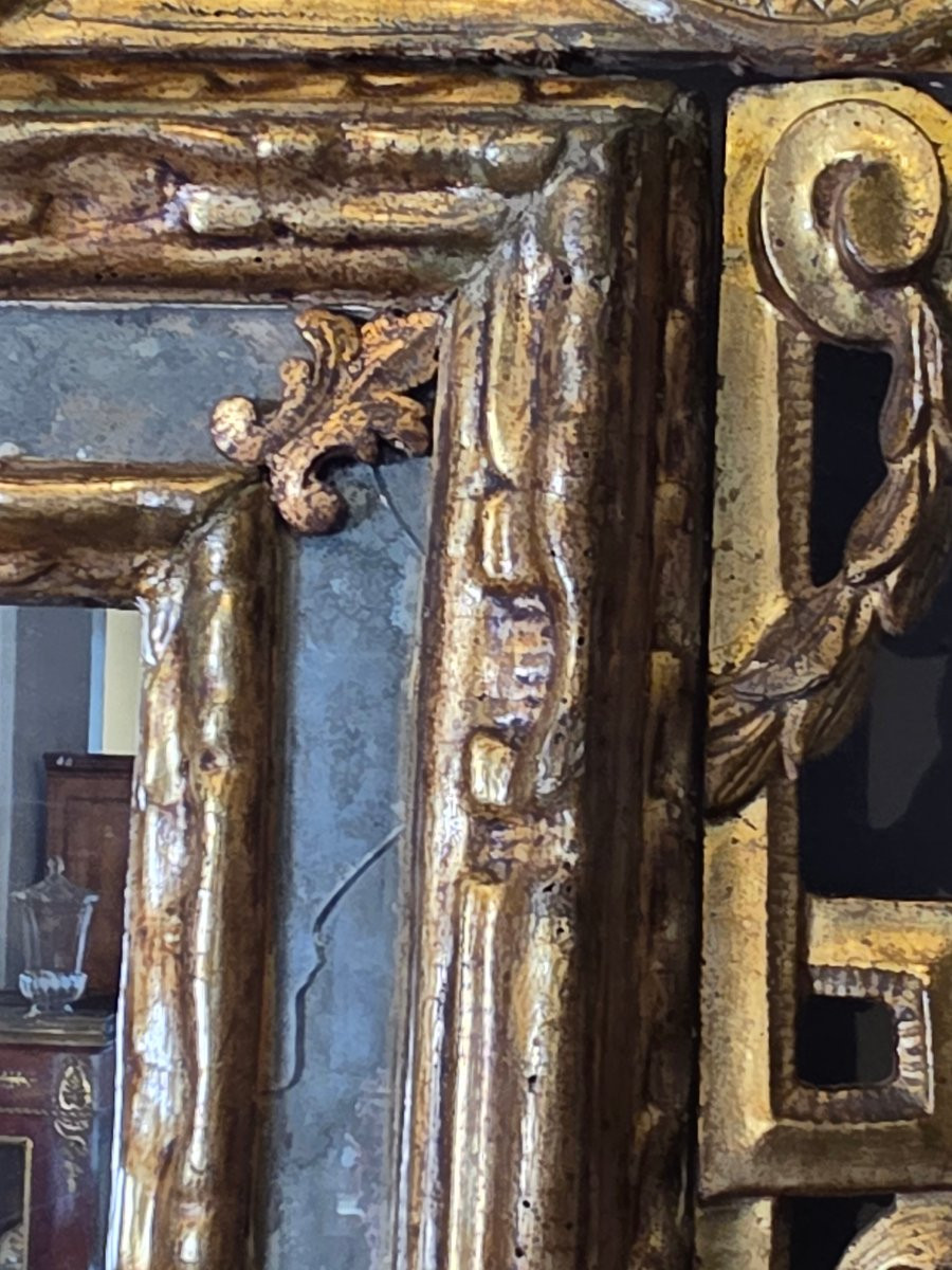 Miroir piémontais en bois sculpté et doré à la mecca, seconde moitié du XVIIIe siècle-photo-5