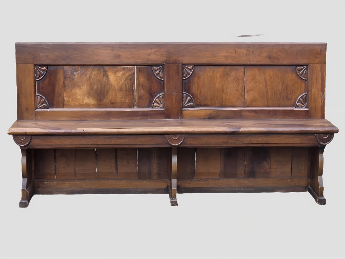 Large Venetian Empire Solid Walnut Bench, Early 19th Century-photo-2