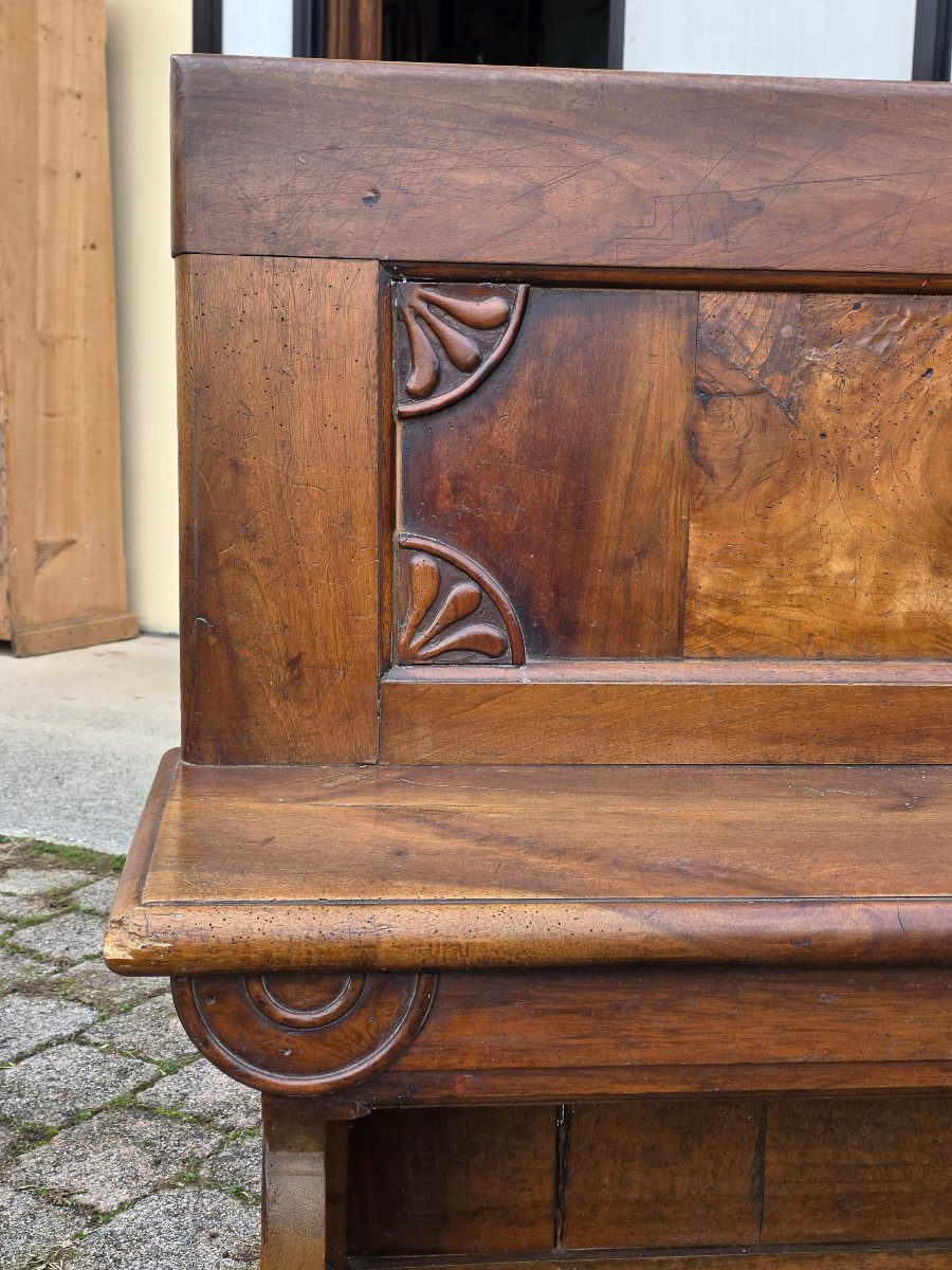 Large Venetian Empire Solid Walnut Bench, Early 19th Century-photo-3