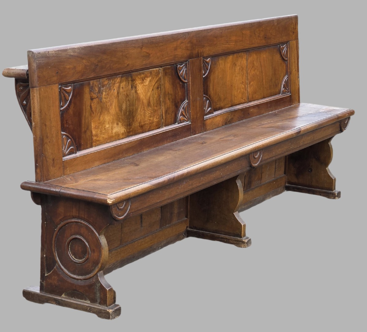 Large Venetian Empire Solid Walnut Bench, Early 19th Century