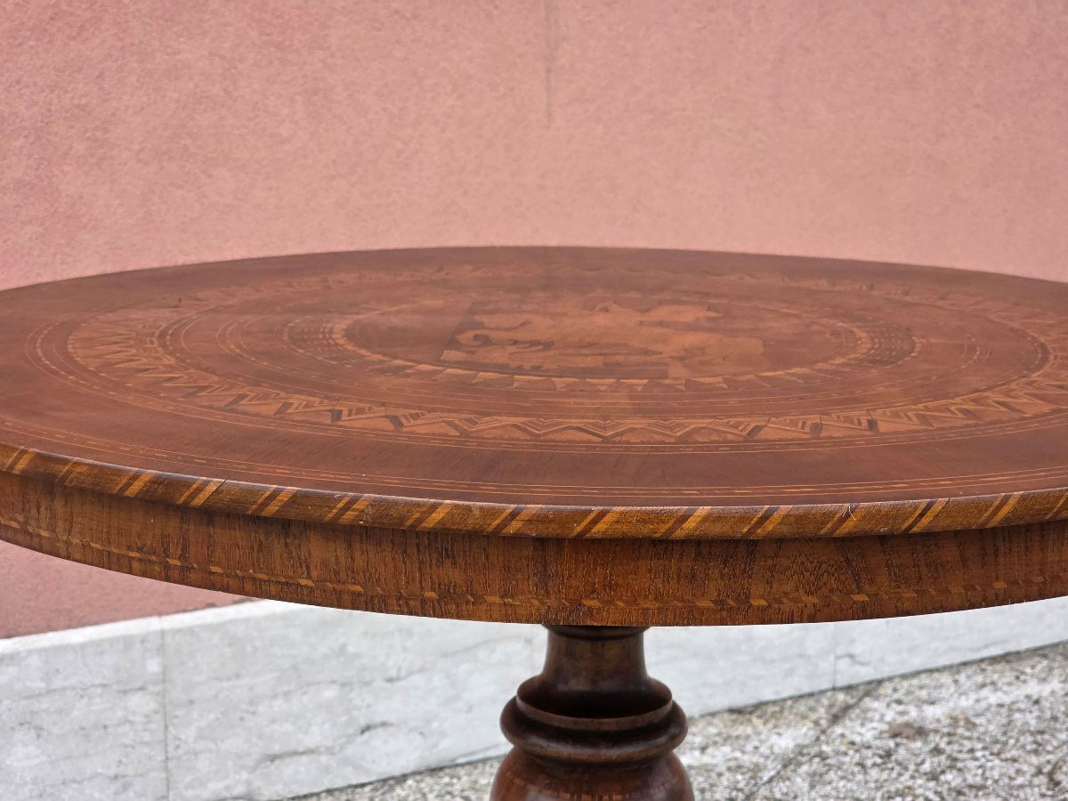 Neoclassical Marquetry Centre Table With Saint George, Emilian Area, Late 19th Century-photo-4