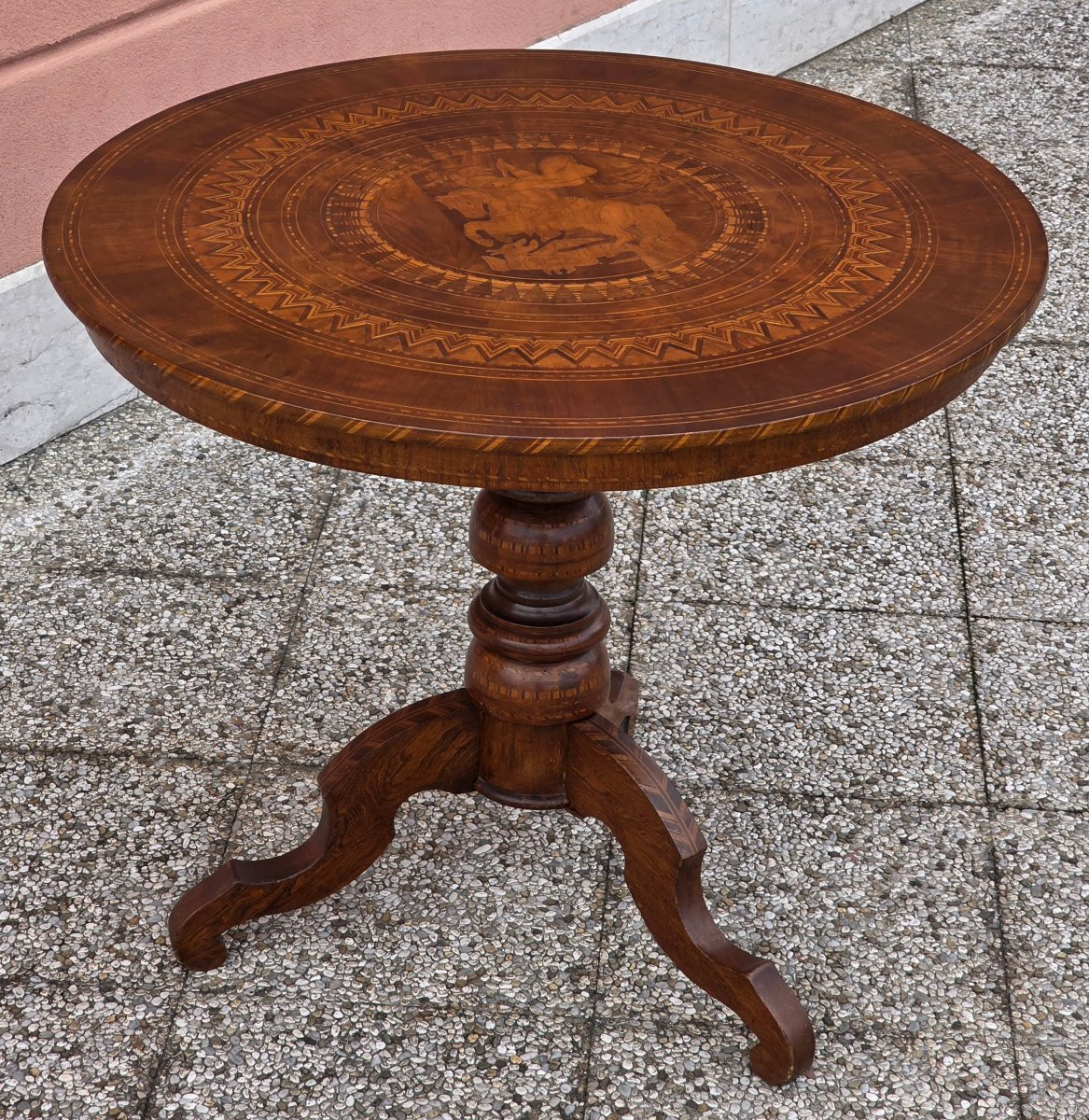 Neoclassical Marquetry Centre Table With Saint George, Emilian Area, Late 19th Century-photo-3