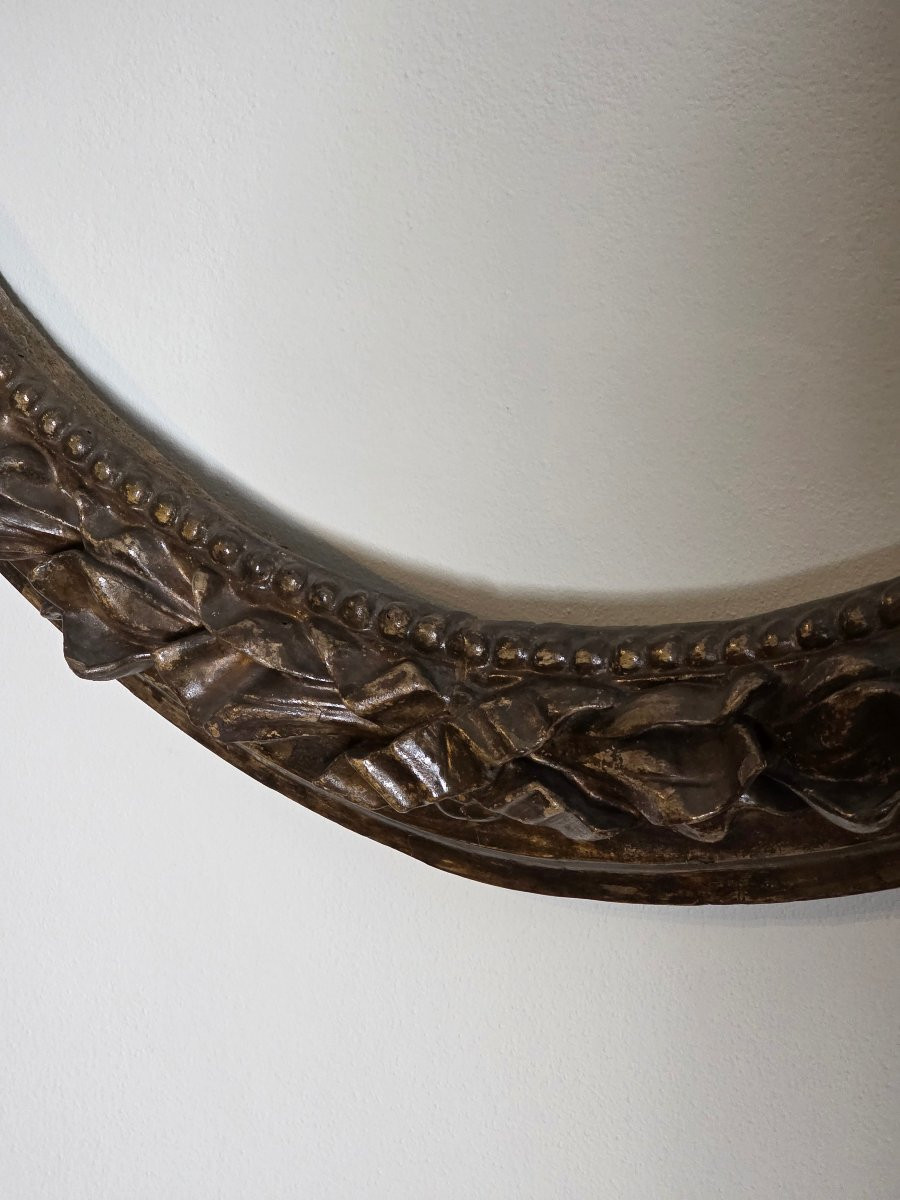 Grand cadre ovale émilien Louis XV–XVI sculpté, argenté et meccato, milieu du XVIIIe siècle-photo-6