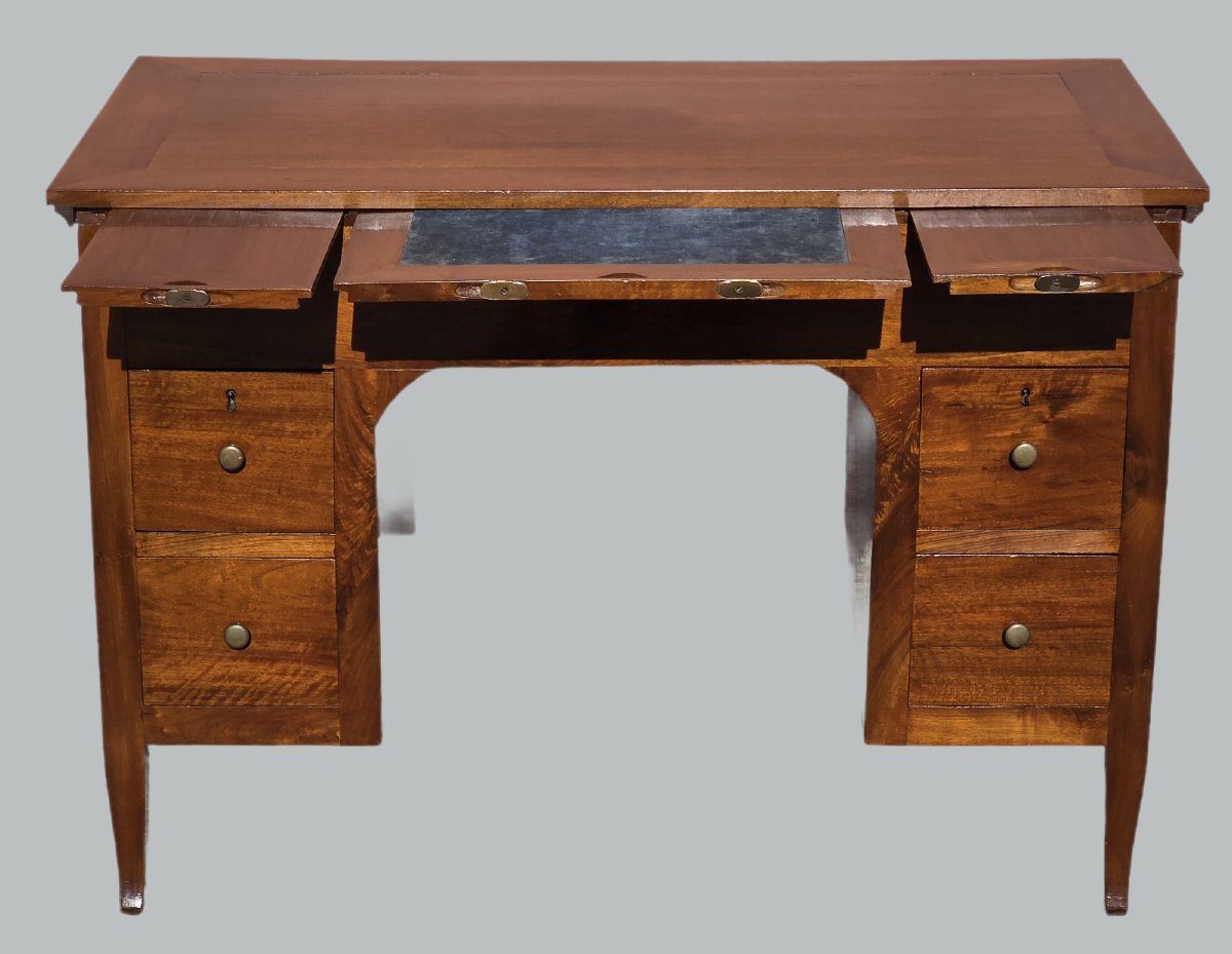 Bureau vénitien en noyer massif – début XIXe siècle, plateau coulissant et compartiments intéri-photo-2