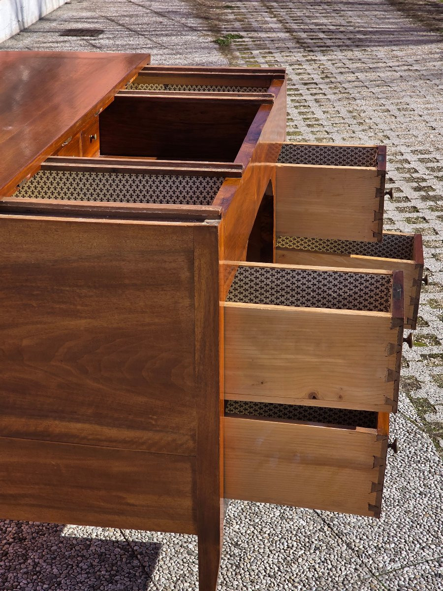 Bureau vénitien en noyer massif – début XIXe siècle, plateau coulissant et compartiments intéri-photo-2