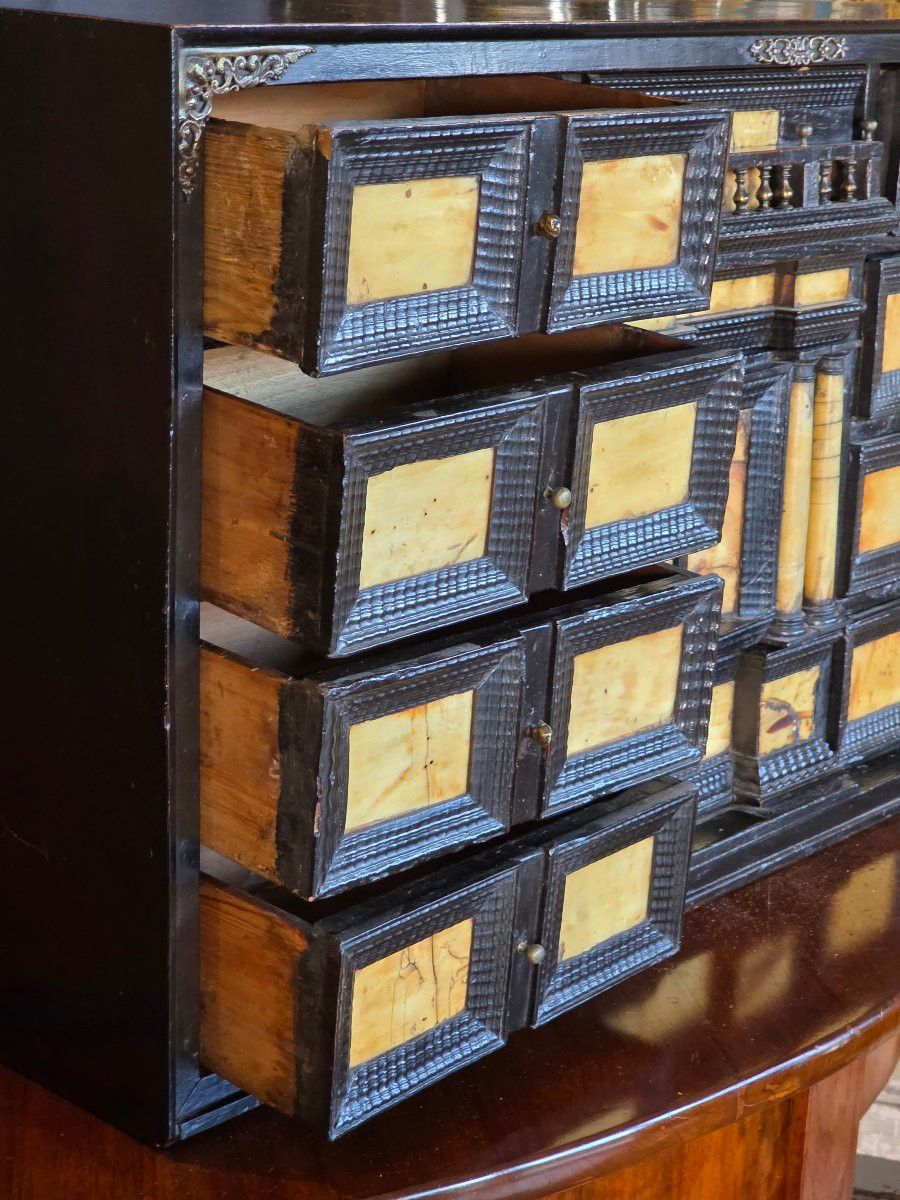 Cabinet de collection en bois et placage de corne, Italie du Nord, XVIIe siècle-photo-5