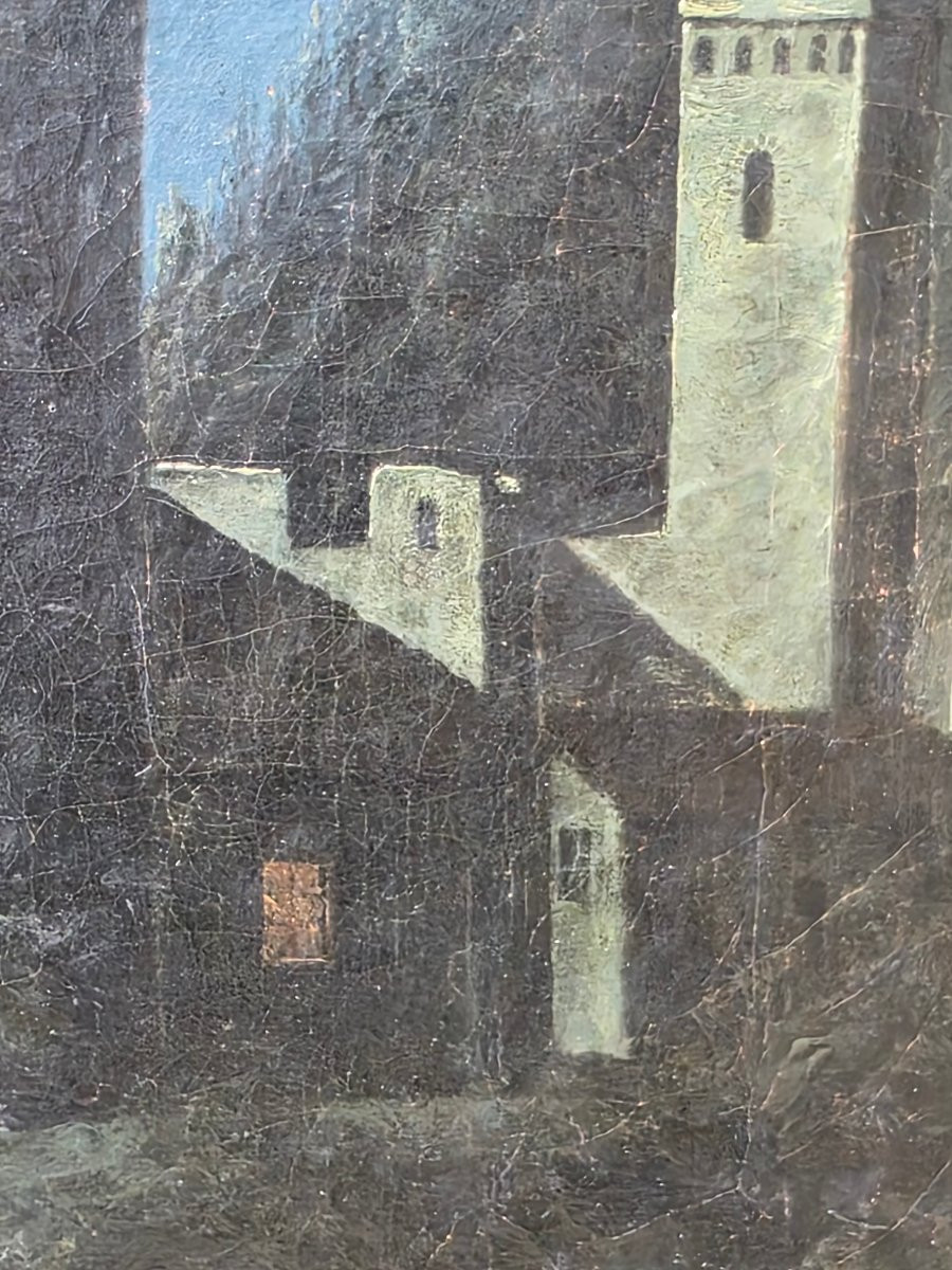 Romantic Moonlight Landscape With Ruins, Italian School, 19th Century-photo-3