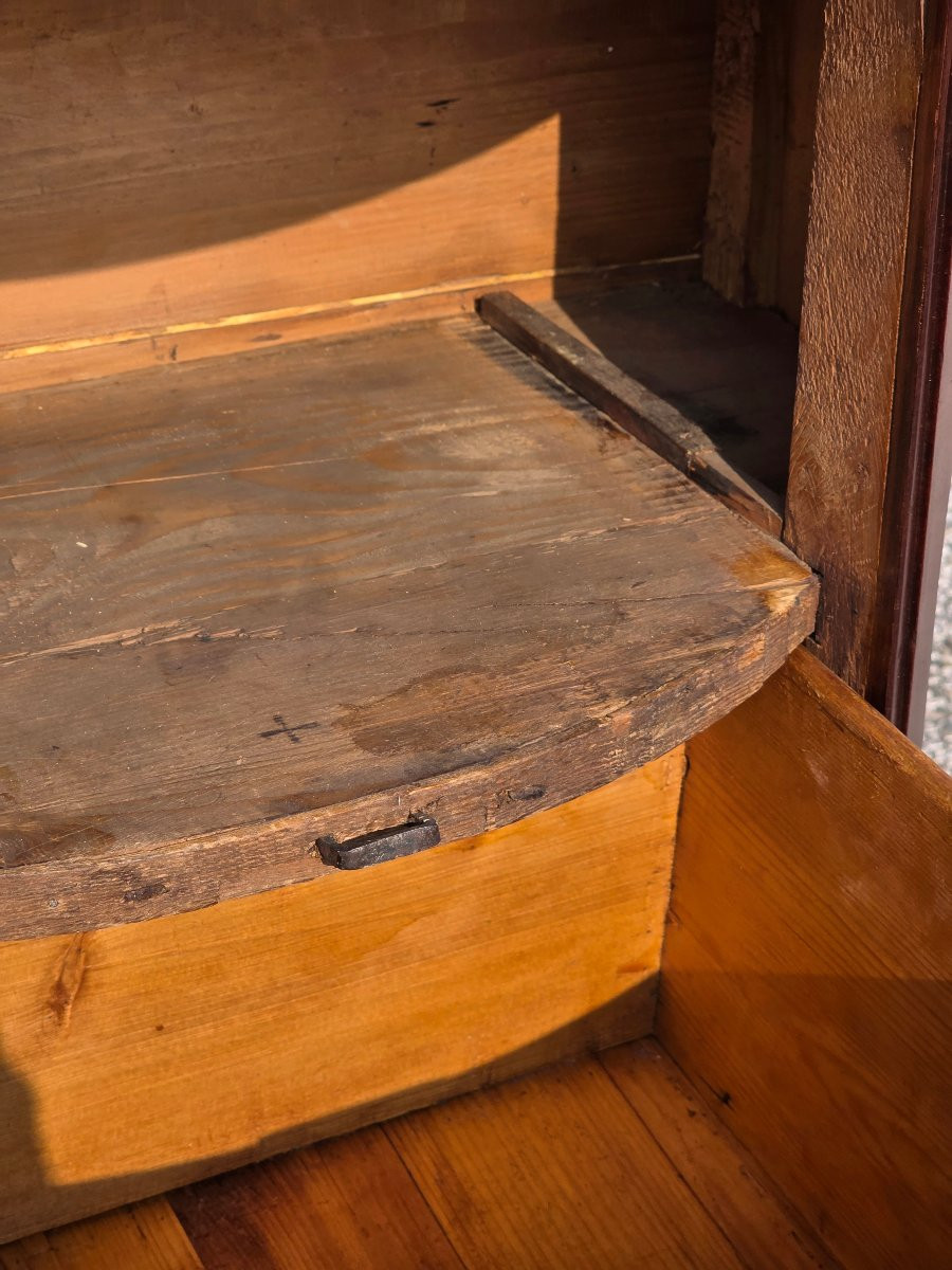 Table de chevet demi-lune Louis XVI en acajou et cerisier avec rideau, Vénétie, fin XVIIIe sièc-photo-6