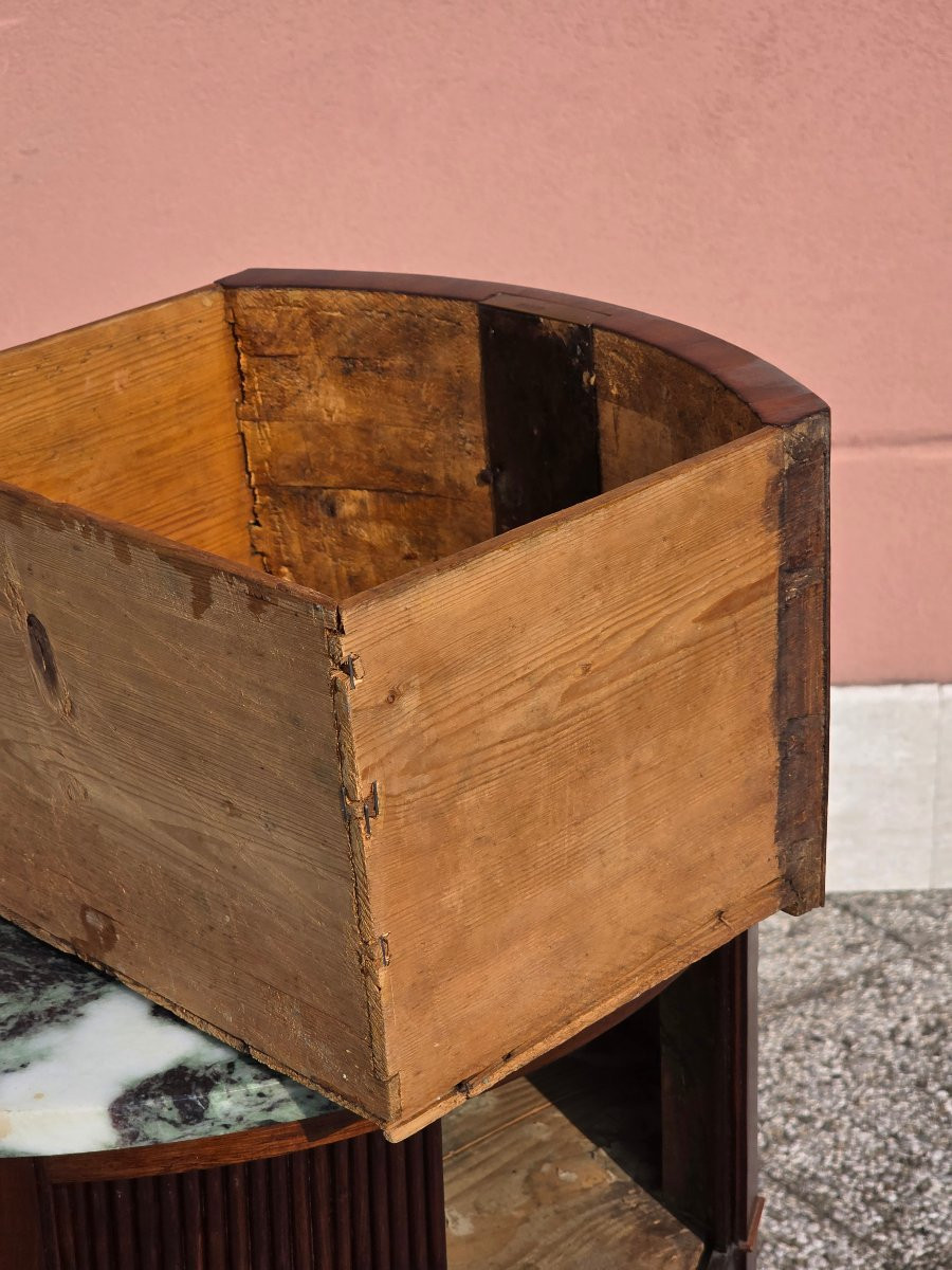 Table de chevet demi-lune Louis XVI en acajou et cerisier avec rideau, Vénétie, fin XVIIIe sièc-photo-7