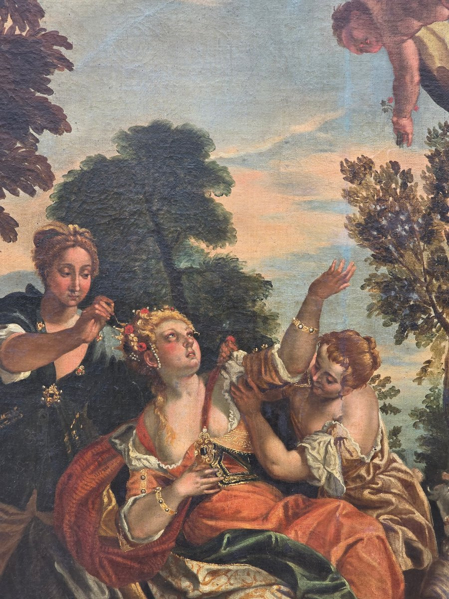 Grand tableau décoratif ancien “Enlèvement d’Europe”, école vénitienne, XVIIIe siècle,  -photo-2