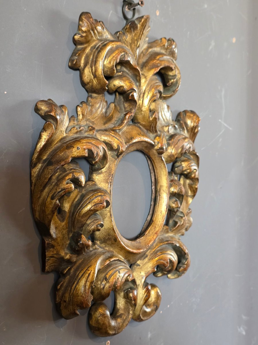 Louis XV Oval Carved And Gilt Frame, Swiss Pine Wood, Veneto-emilia, 18th Century-photo-2