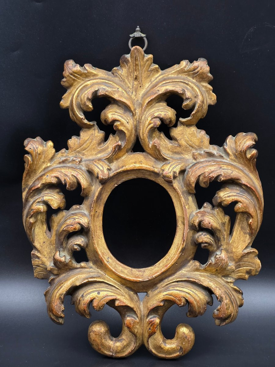 Louis XV Oval Carved And Gilt Frame, Swiss Pine Wood, Veneto-emilia, 18th Century-photo-4