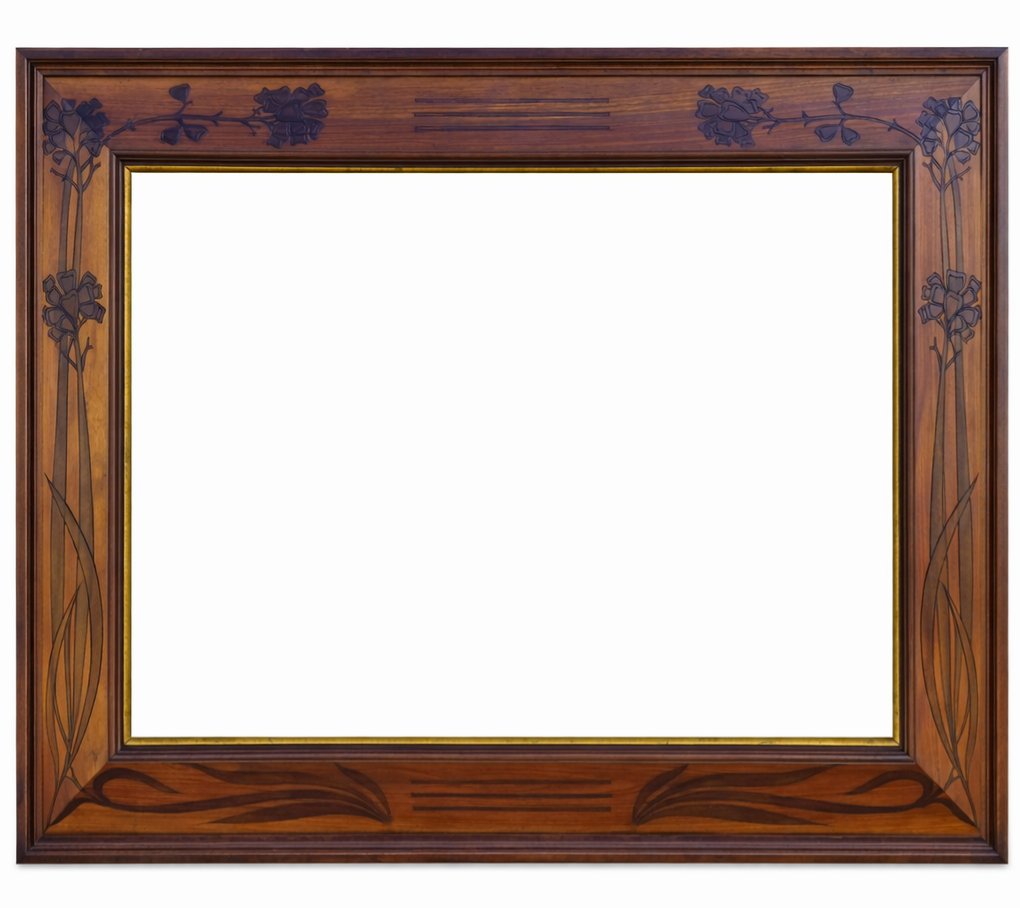 Art Nouveau Walnut Frame With Carved Floral Decoration, Early Art Deco Transition, Early 20th C-photo-2