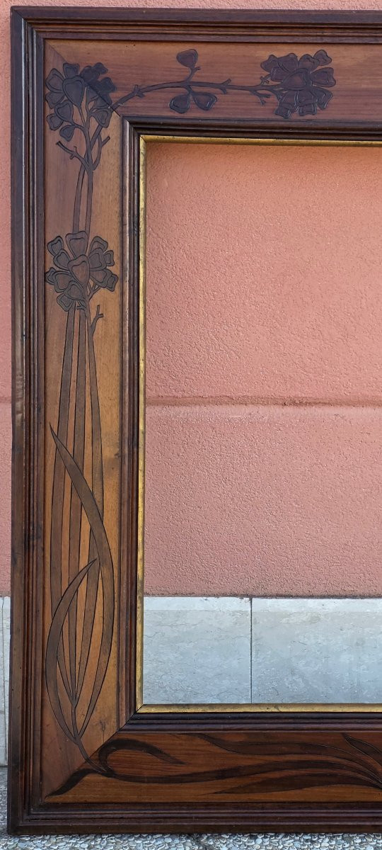 Art Nouveau Walnut Frame With Carved Floral Decoration, Early Art Deco Transition, Early 20th C-photo-4