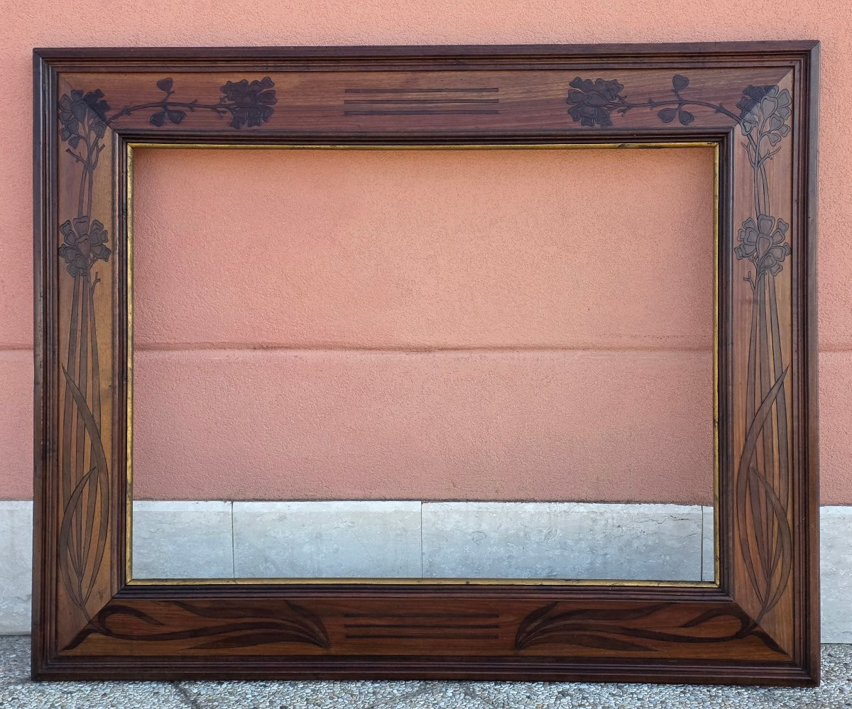 Art Nouveau Walnut Frame With Carved Floral Decoration, Early Art Deco Transition, Early 20th C-photo-6