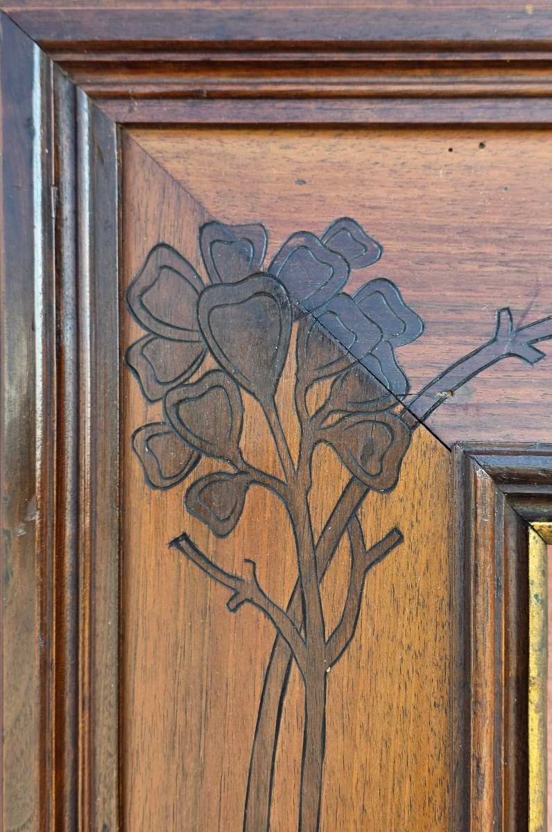Art Nouveau Walnut Frame With Carved Floral Decoration, Early Art Deco Transition, Early 20th C