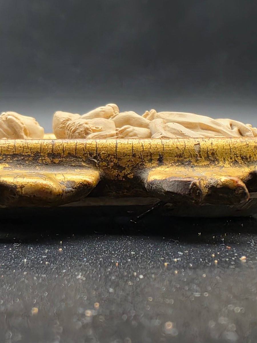Adoration Of The Shepherds In Meerschaum, Devotional Sculpture With Gilt Frame, 18th Century-photo-1