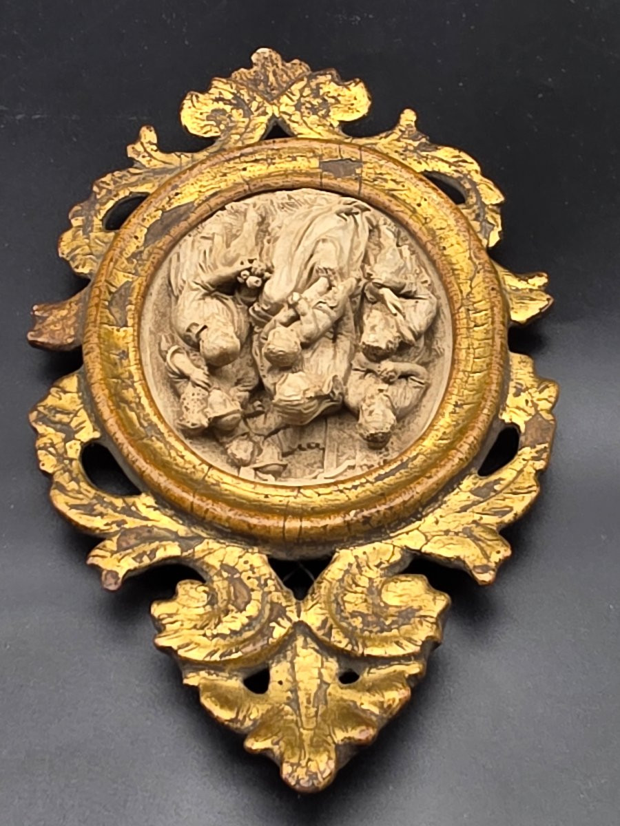 Adoration Of The Shepherds In Meerschaum, Devotional Sculpture With Gilt Frame, 18th Century-photo-2