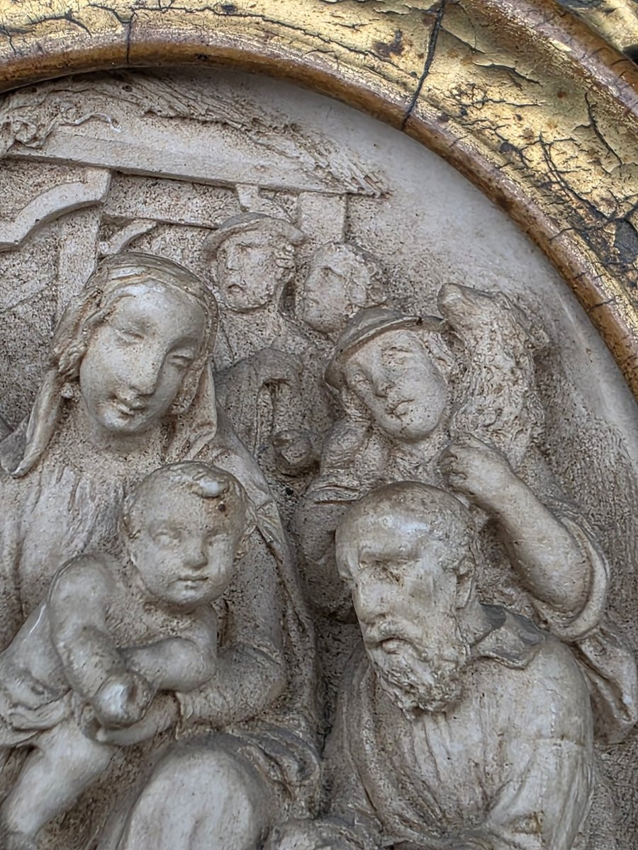 Adoration Of The Shepherds In Meerschaum, Devotional Sculpture With Gilt Frame, 18th Century-photo-7