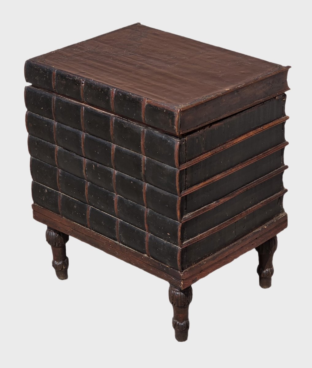 Louis XVI-style Book-shaped Chest From Veneto, Made Of Stained Fir And Fine Leather, Late 18th Century-photo-2