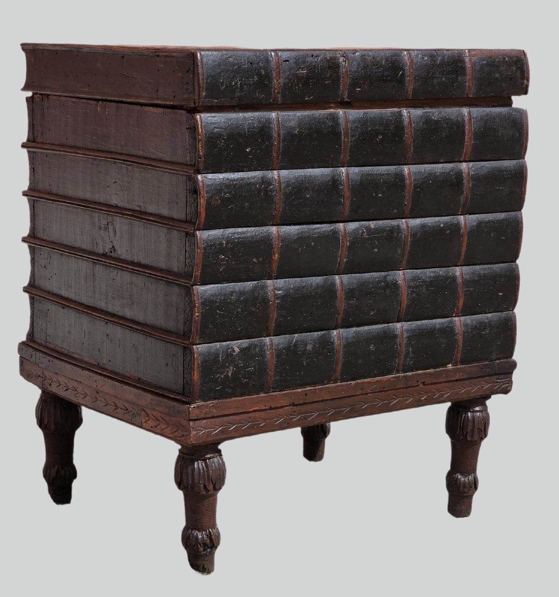 Louis XVI-style Book-shaped Chest From Veneto, Made Of Stained Fir And Fine Leather, Late 18th Century-photo-3