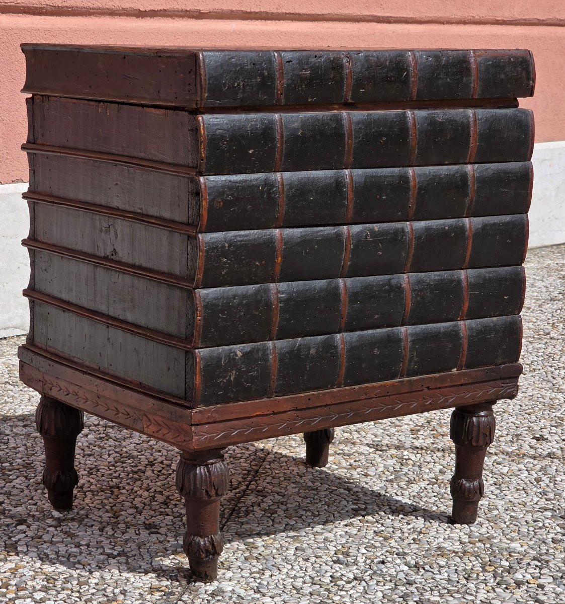 Louis XVI-style Book-shaped Chest From Veneto, Made Of Stained Fir And Fine Leather, Late 18th Century-photo-6