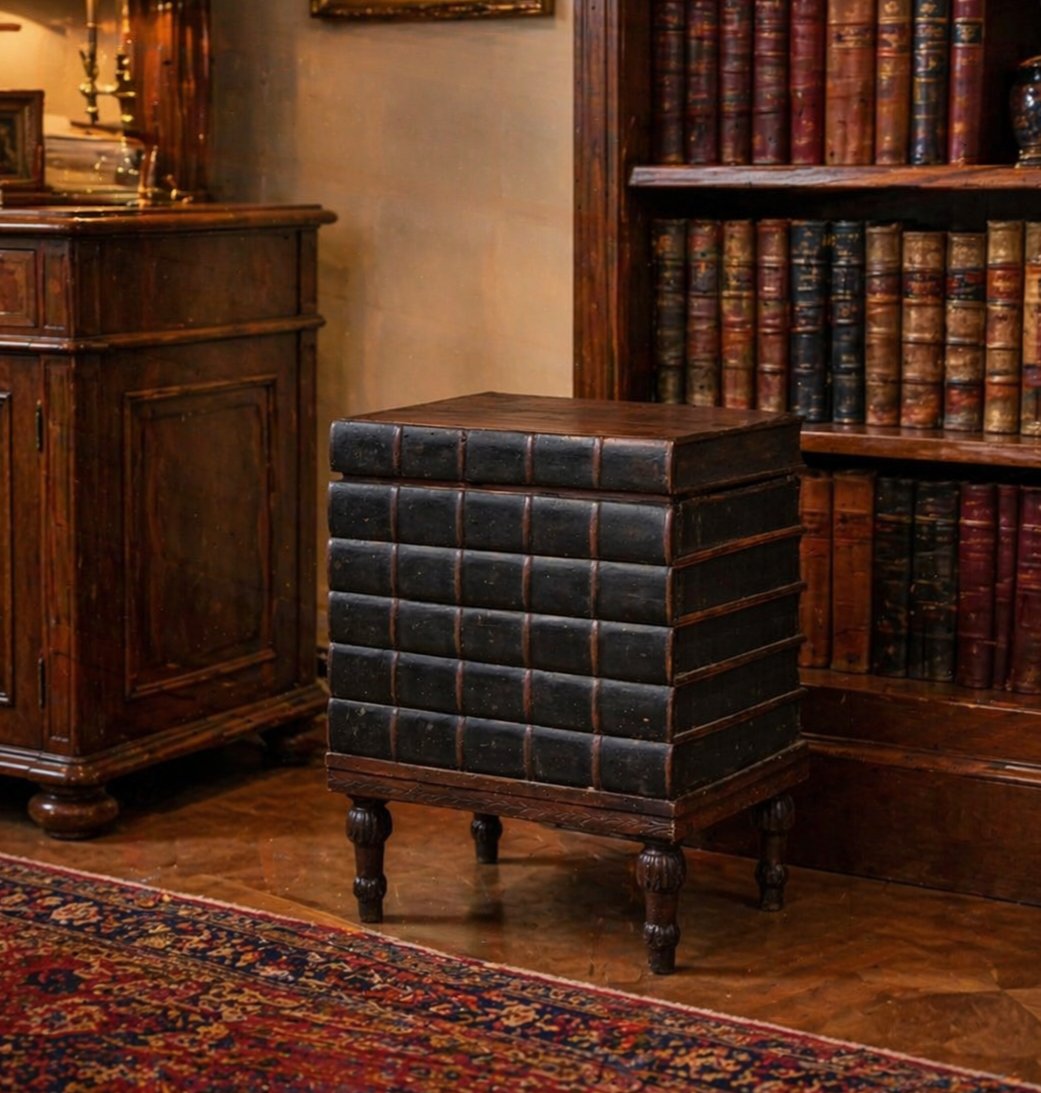 Louis XVI-style Book-shaped Chest From Veneto, Made Of Stained Fir And Fine Leather, Late 18th Century-photo-7