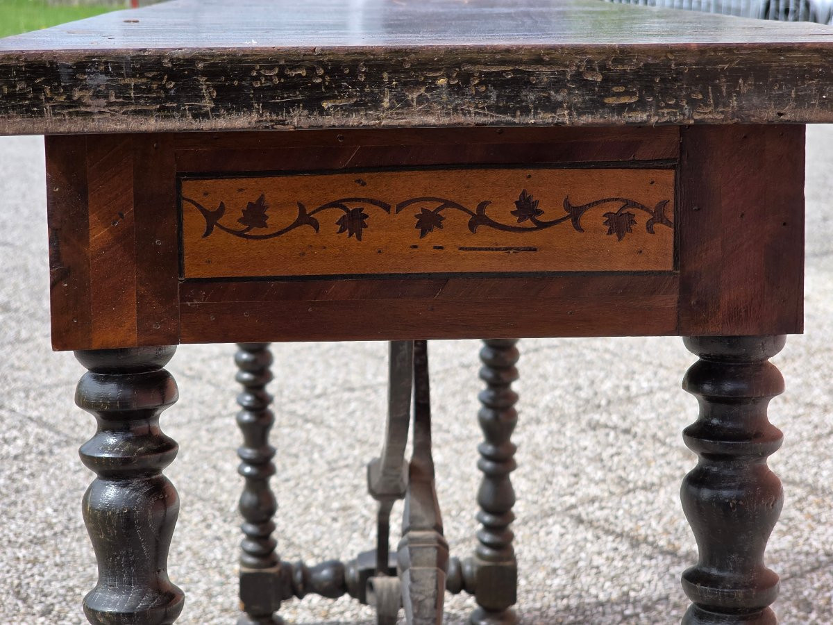 Console lombarde du XVIIIe siècle marquetée avec pieds tournés-photo-3