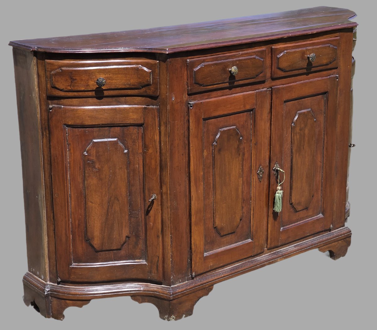 Curved Sideboard In Solid Walnut, Northern Italy, Venetian Style, Mid-19th Century-photo-3