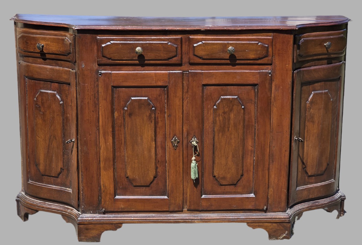 Curved Sideboard In Solid Walnut, Northern Italy, Venetian Style, Mid-19th Century
