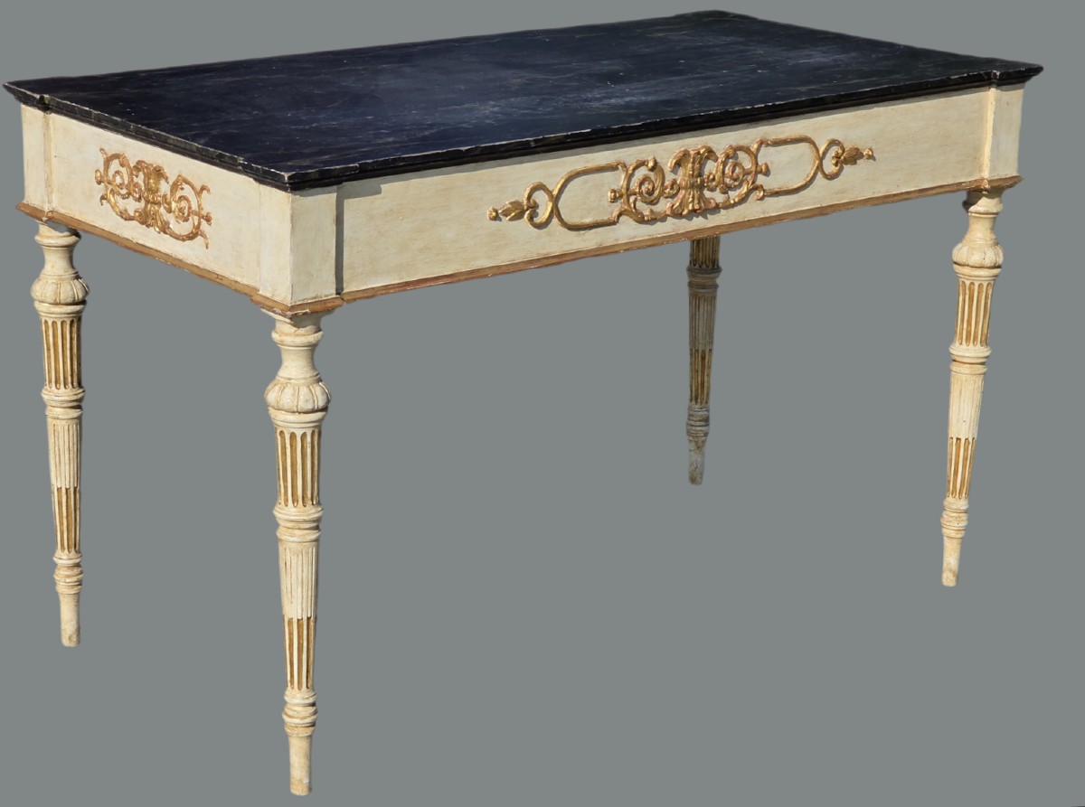 Table console de style Louis XVI Empire laquée et dorée