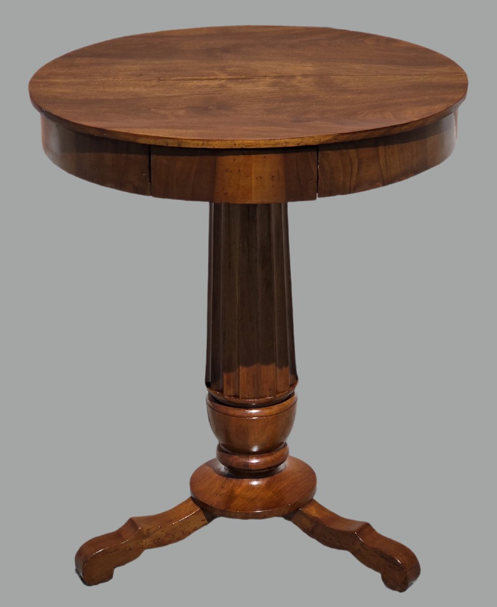 Guéridon rond en noyer vénitien avec tiroir, XIXe siècle-photo-3
