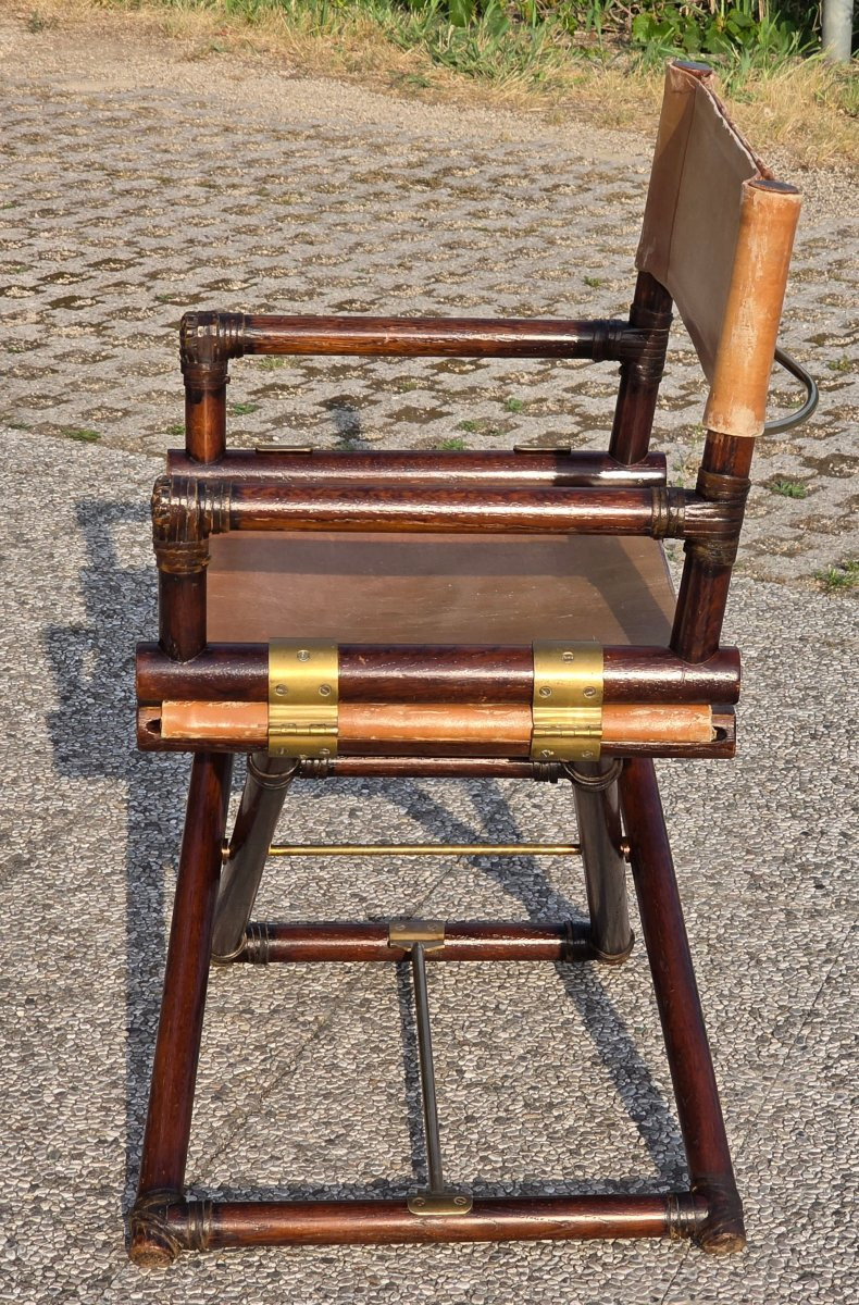 Folding Director's Chair In The Mcguire Style, Made Of Wood, Leather, And Brass, From The 1970s-photo-4