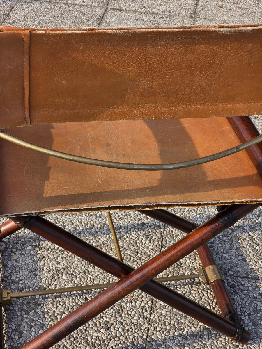 Folding Director's Chair In The Mcguire Style, Made Of Wood, Leather, And Brass, From The 1970s-photo-7