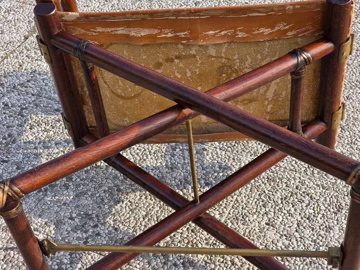 Folding Director's Chair In The Mcguire Style, Made Of Wood, Leather, And Brass, From The 1970s-photo-8